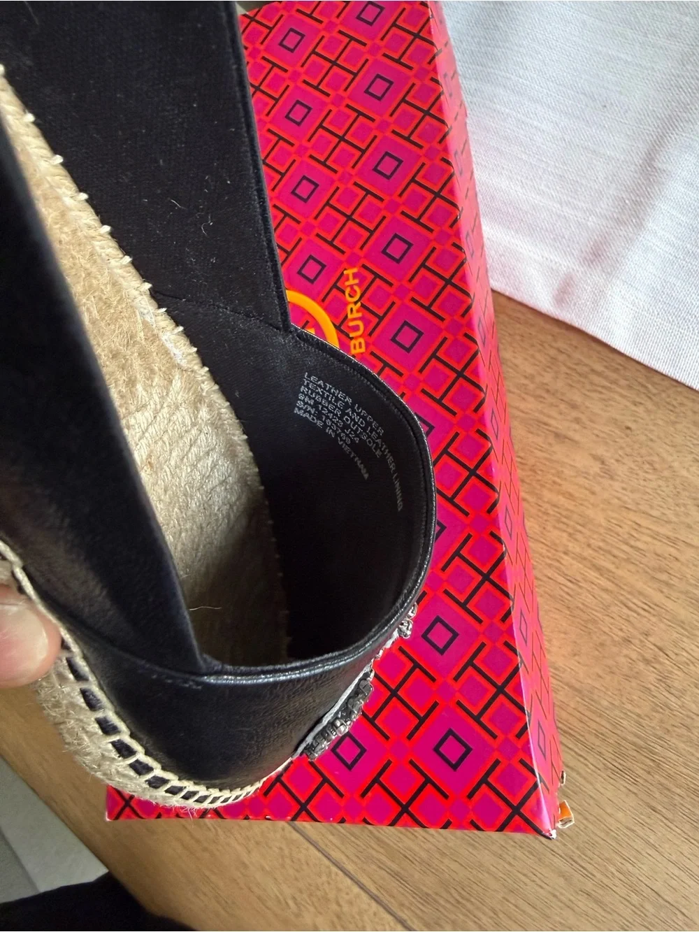 Tory Burch Black Leather Espadrille with Jeweled Logo